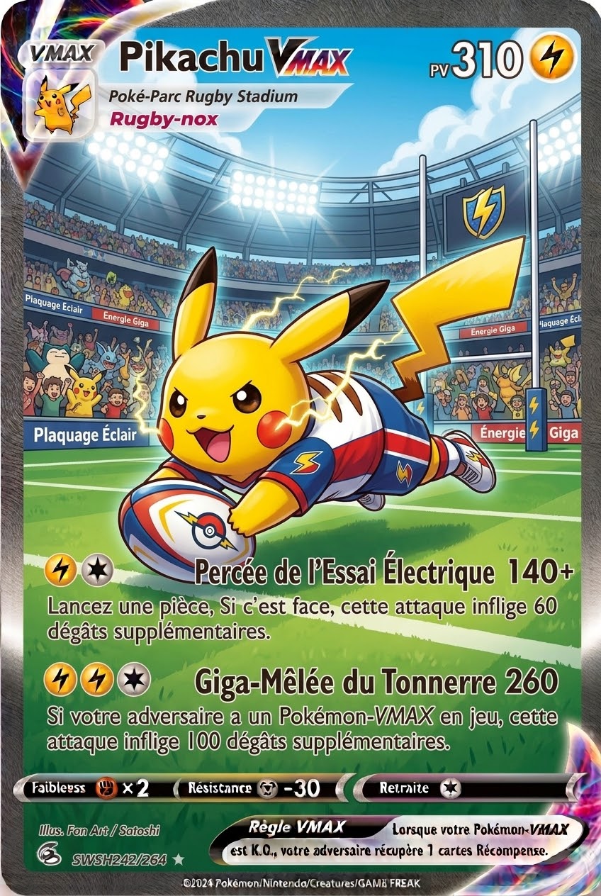 Pikachu VMAX Rugby — Carte Pokémon Fan Art