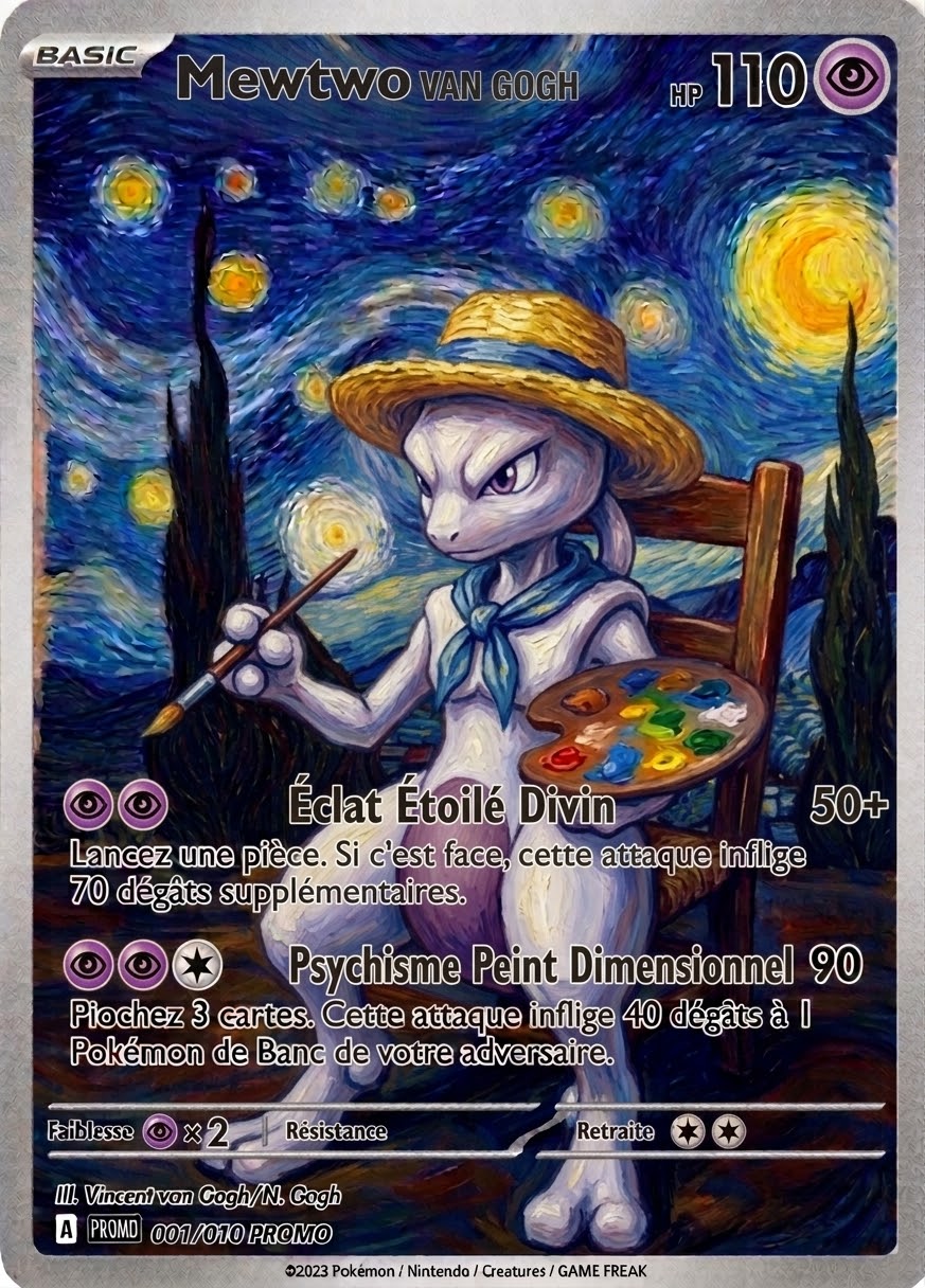 Mewtwo Van Gogh — Carte Pokémon Fan Art